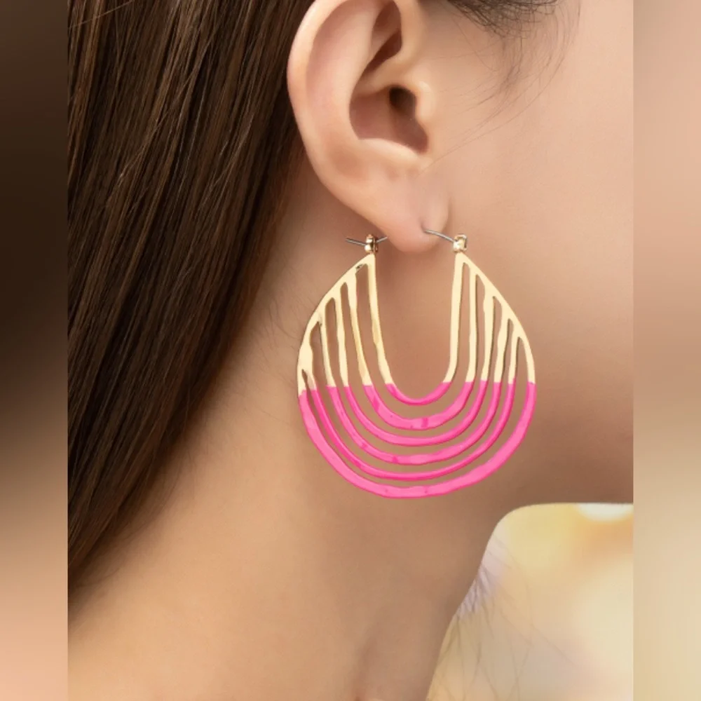 Gold and pink 6 layered hoop earrings